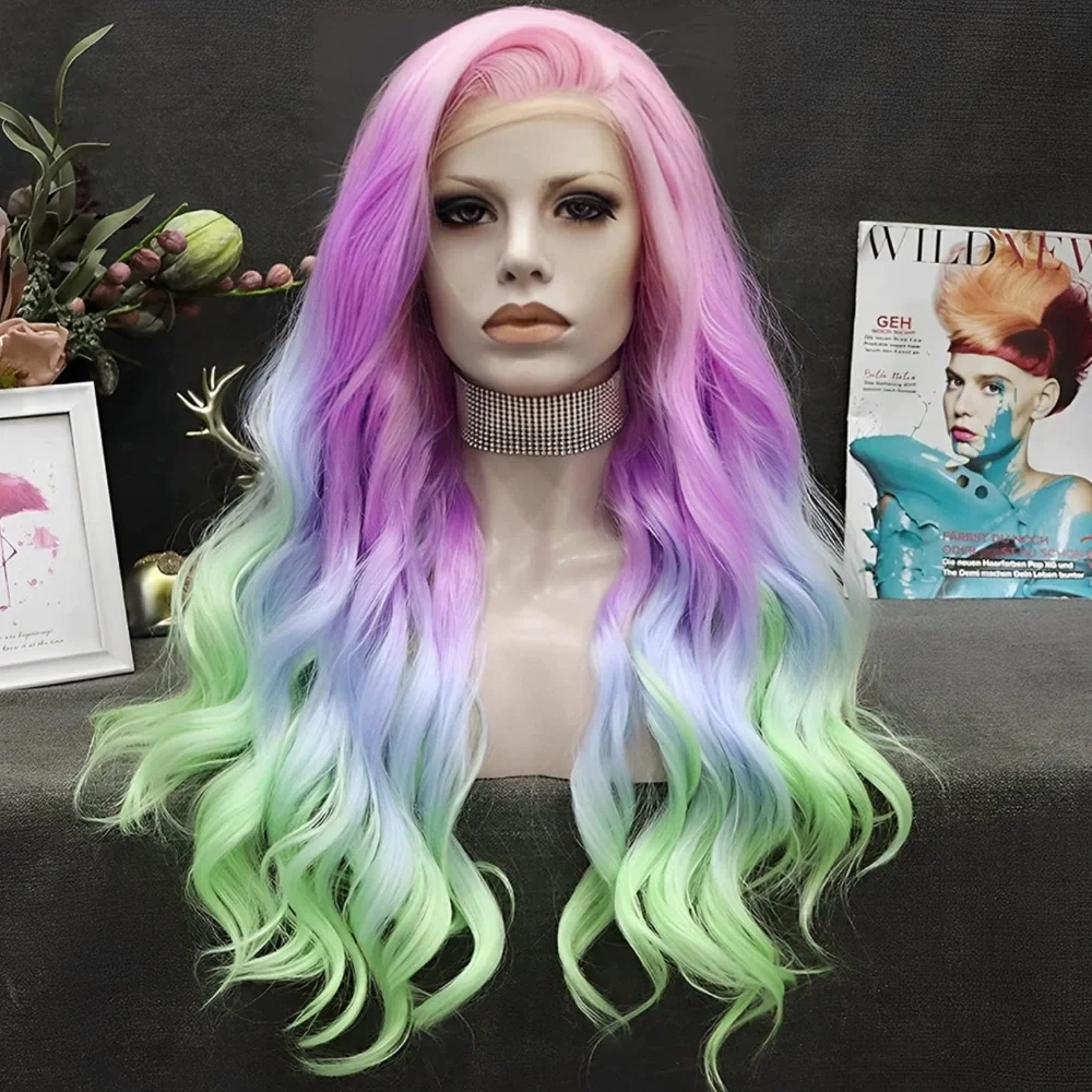- 💜 24”  RAINBOW 🌈 UNICORN 🦄 BODY WAVY LACE FRONT WIG *NEW*